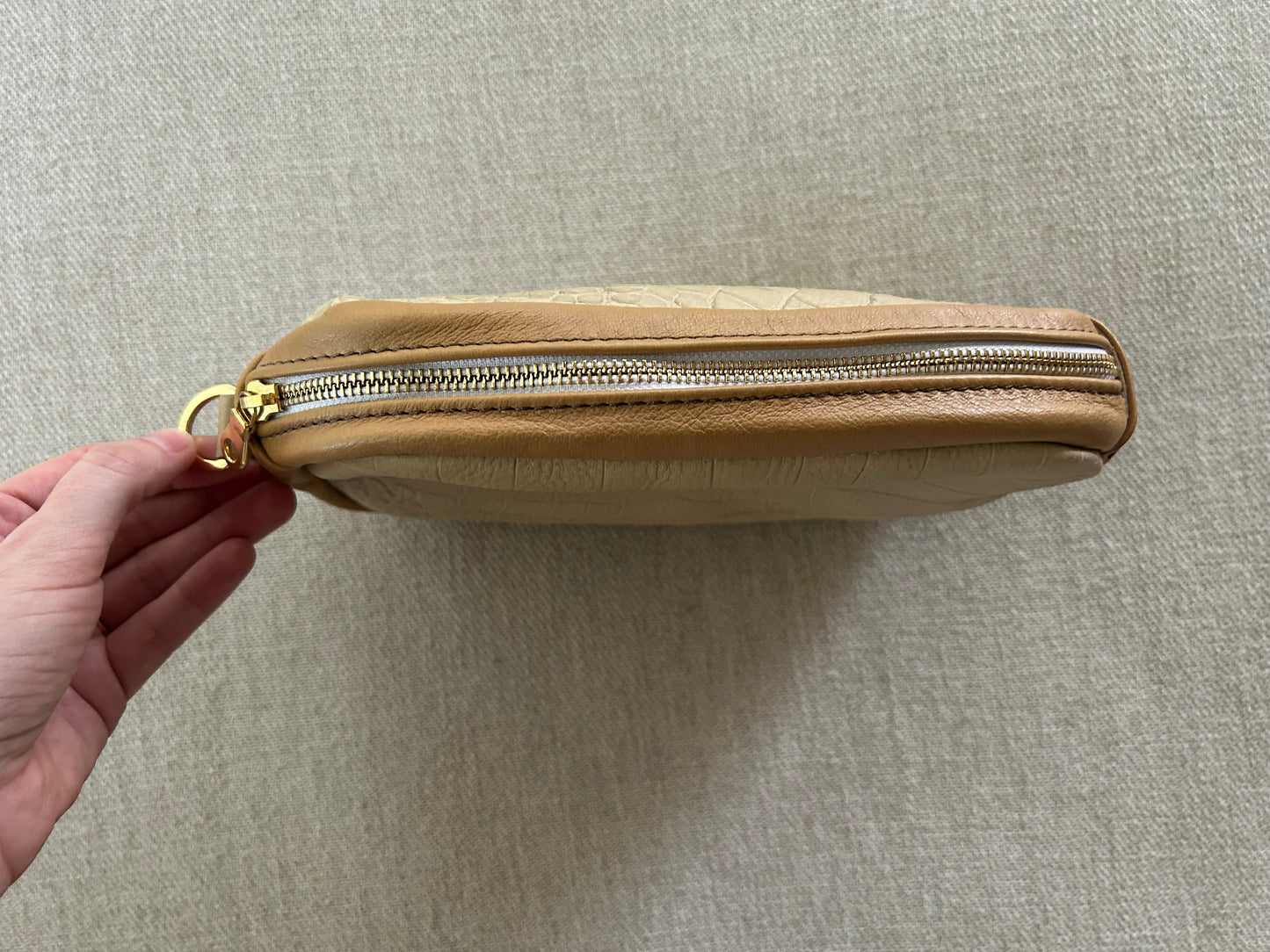 Tan Embossed Camera Bag