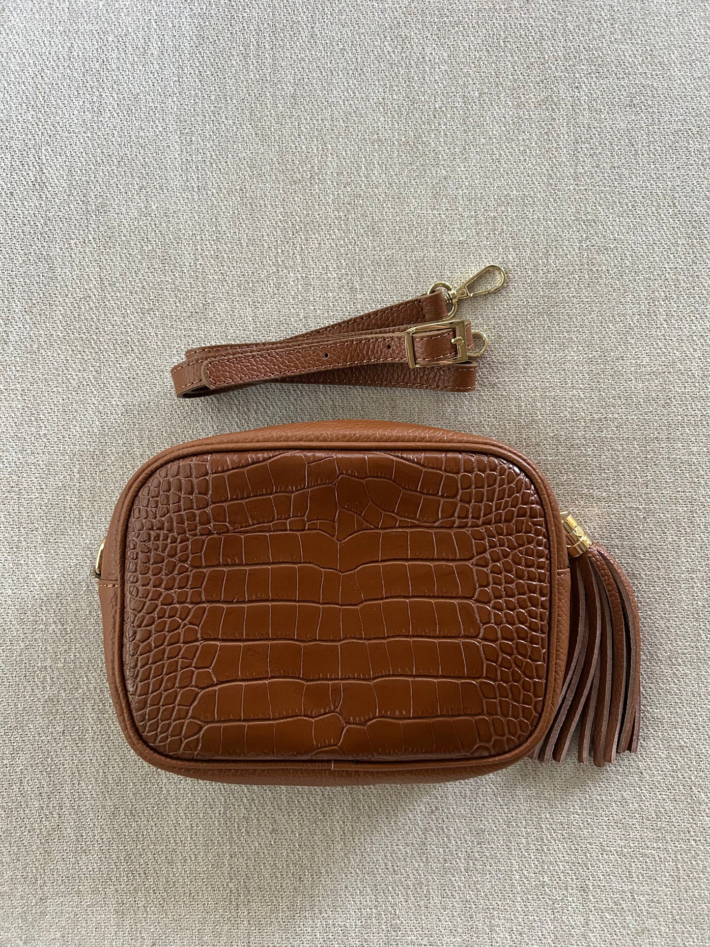 Camel Embossed Camera Bag