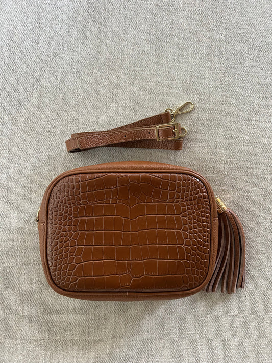 Camel Embossed Camera Bag