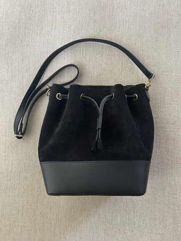 Black Suede & Leather Bucket Bag
