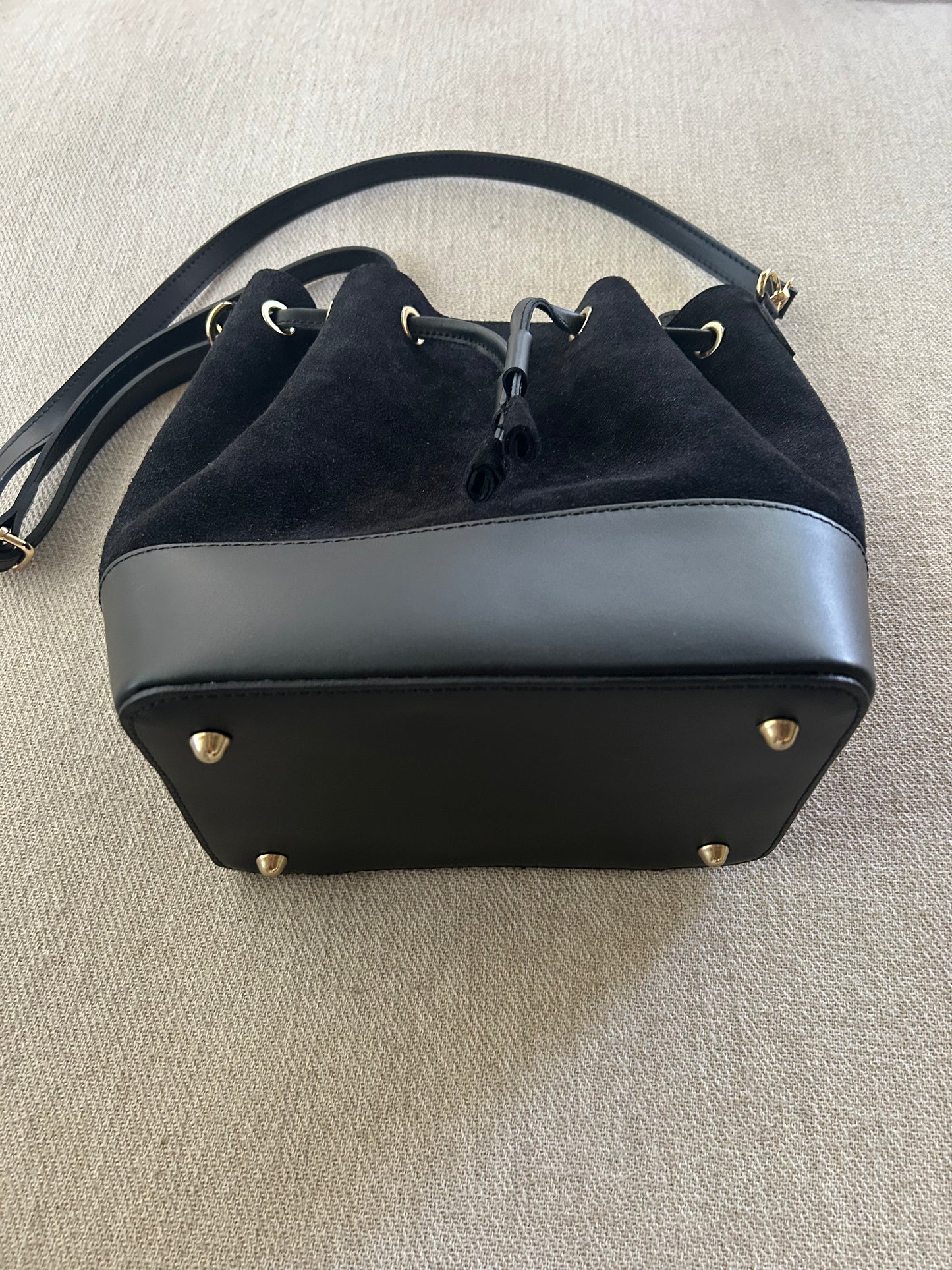 Black Suede & Leather Bucket Bag