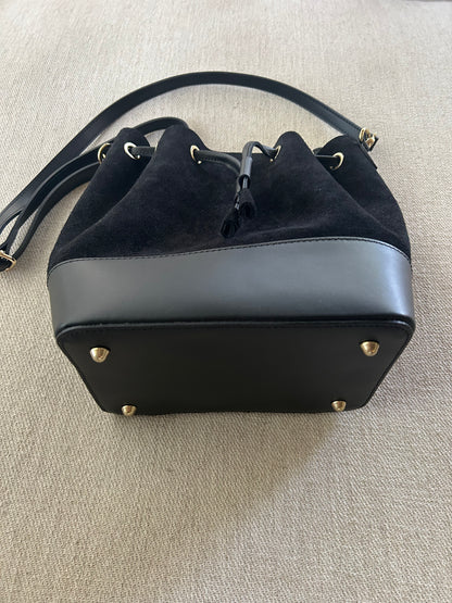 Black Suede & Leather Bucket Bag