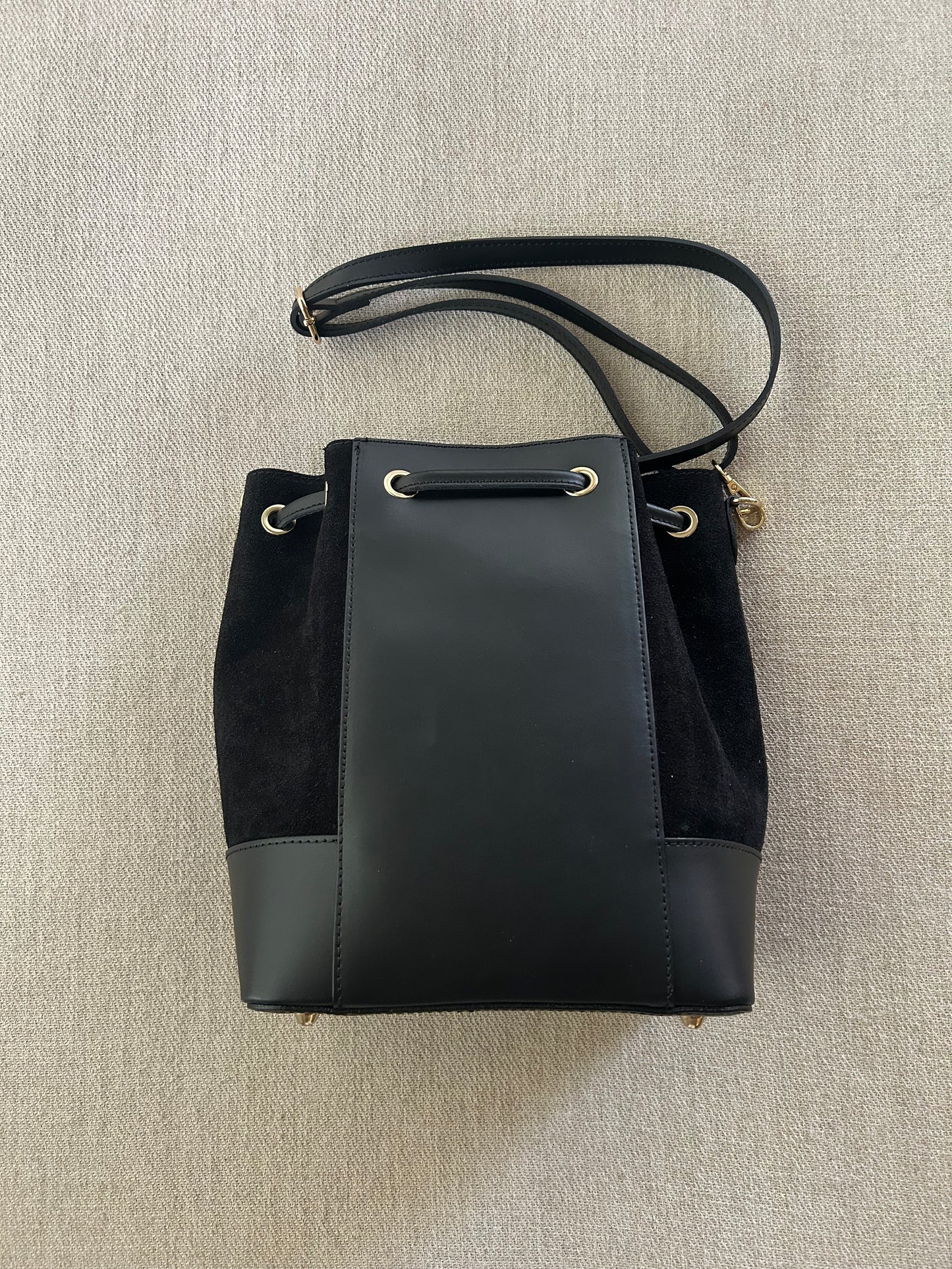 Black Suede & Leather Bucket Bag