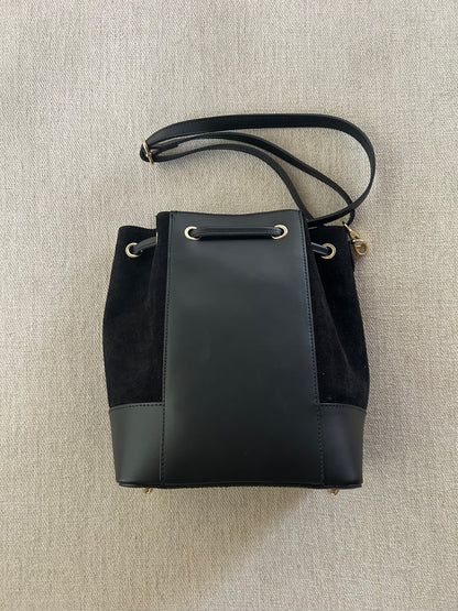 Black Suede & Leather Bucket Bag