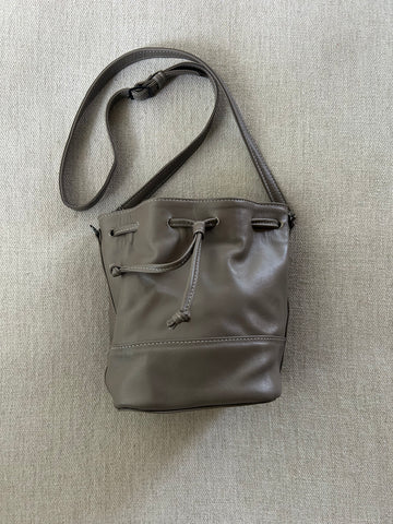 Gray Leather Bucket Bag
