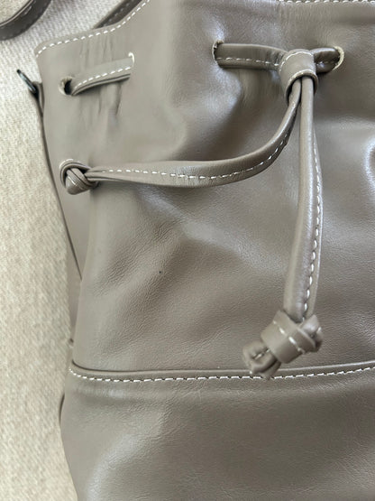 Gray Leather Bucket Bag
