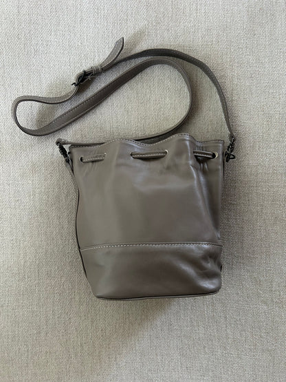 Gray Leather Bucket Bag